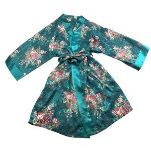 Floral Satin Robe - Teal